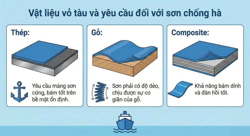 Vật liệu vỏ tàu và yêu cầu đối với sớn chống hà