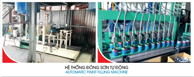 Hệ thống đóng sơn tự động tại nhà máy Sơn Hải Âu trong quy trình sản xuất sơn công nghiệp