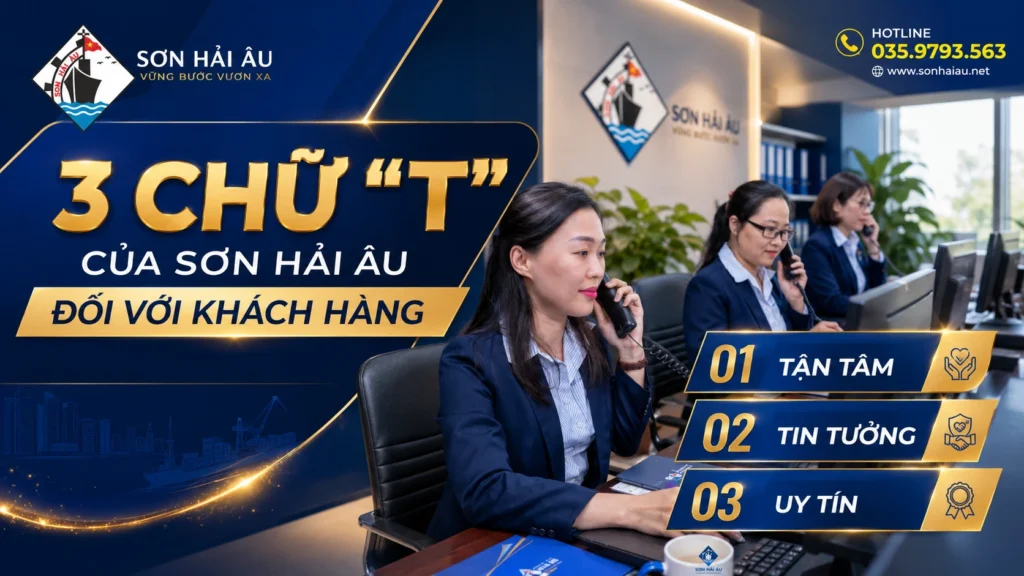 3 chữ T của Sơn Hải Âu gồm Tận tâm, Tin cậy và Trách nhiệm trong tư vấn, cung ứng và hỗ trợ khách hàng