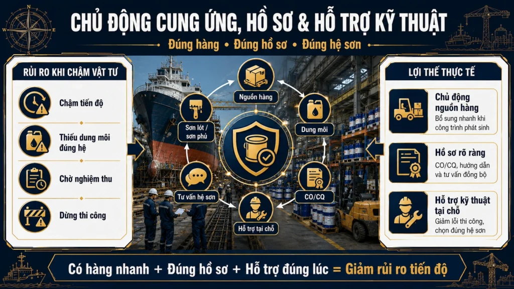 Infographic chủ động cung ứng hồ sơ CO CQ và hỗ trợ kỹ thuật tại chỗ của Sơn Hải Âu